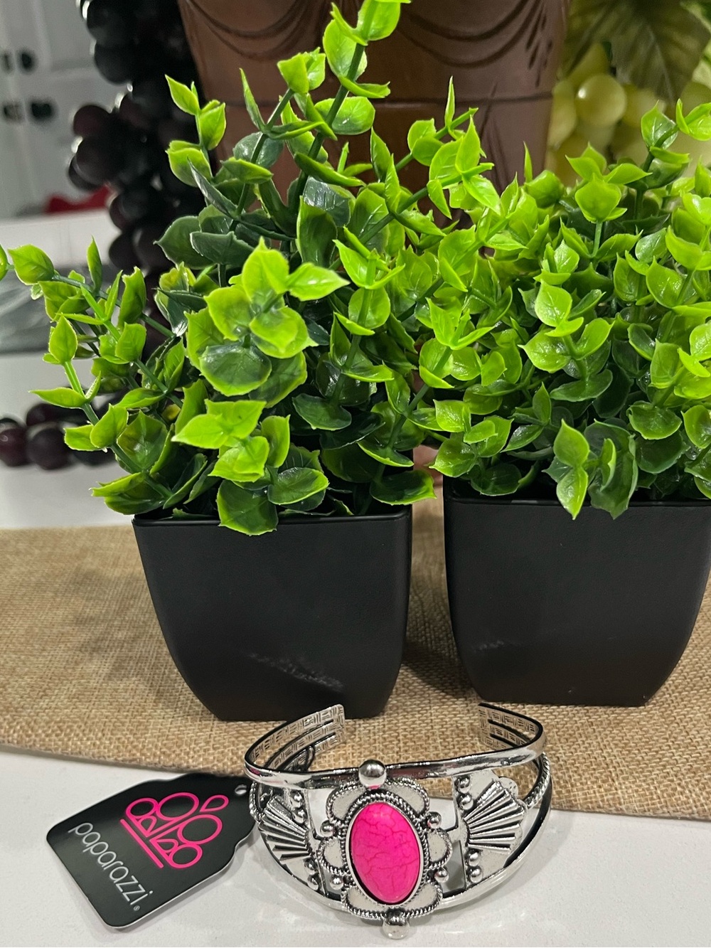 Paparazzi Hot Pink Stone Silver Cuff Bracelet